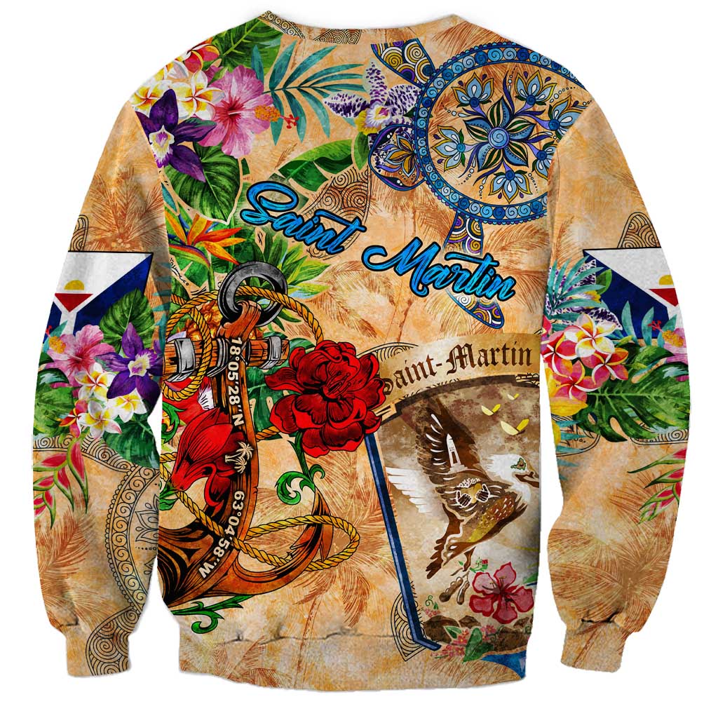 Saint Martin Sweatshirt Geographic Coordinate Anchor - Turlte Tropical