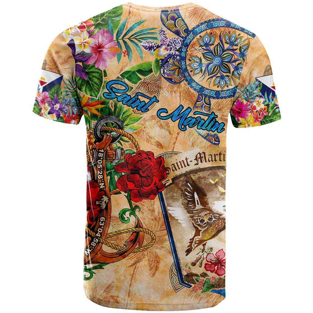 Saint Martin T Shirt Geographic Coordinate Anchor - Turlte Tropical
