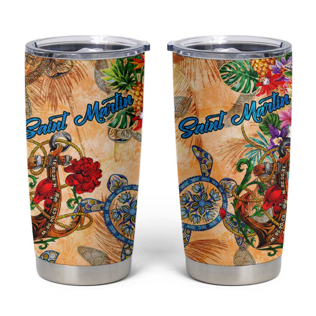 Saint Martin Tumbler Cup Geographic Coordinate Anchor - Turlte Tropical
