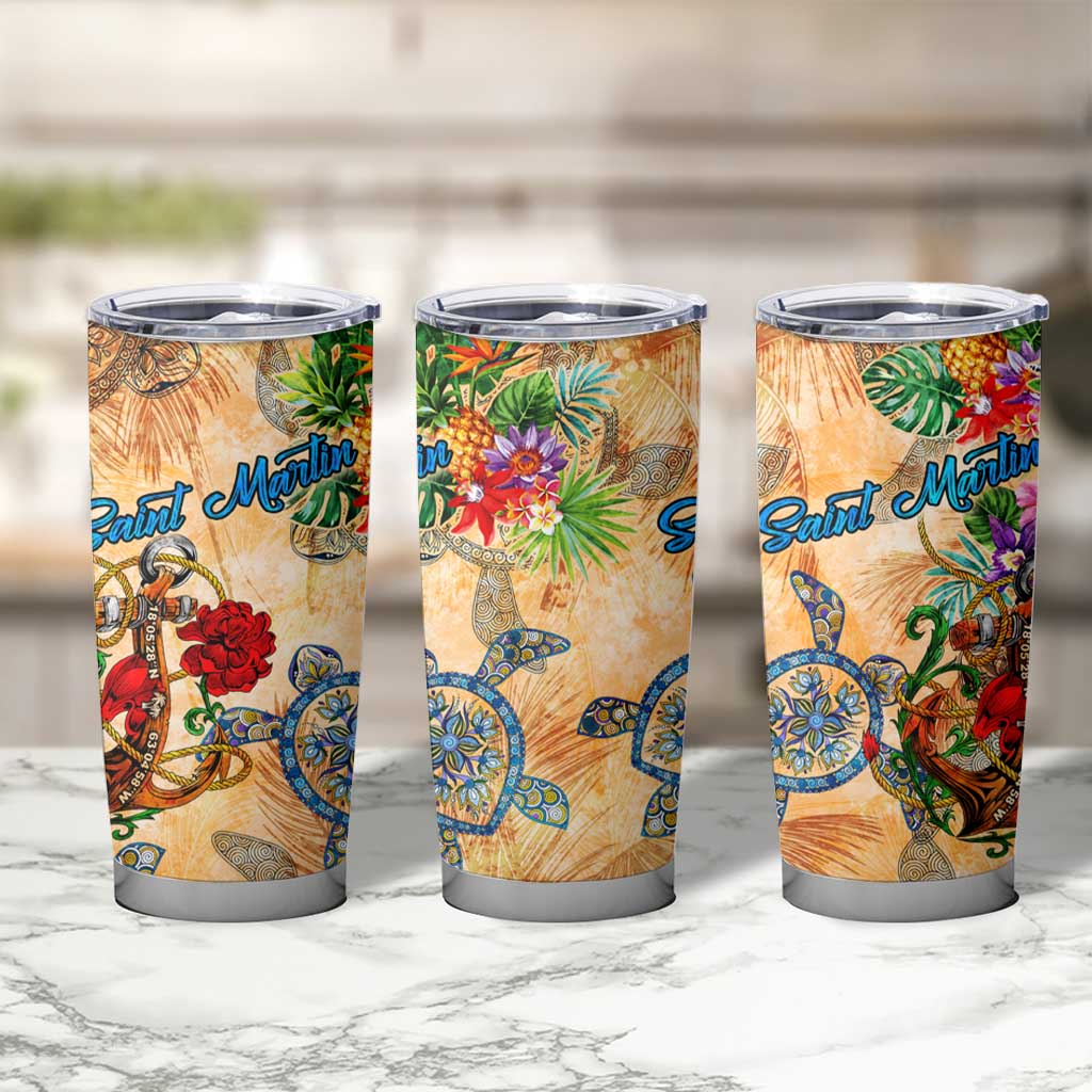 Saint Martin Tumbler Cup Geographic Coordinate Anchor - Turlte Tropical