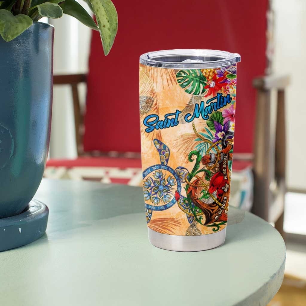 Saint Martin Tumbler Cup Geographic Coordinate Anchor - Turlte Tropical