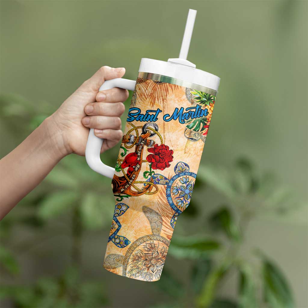 Saint Martin Tumbler With Handle Geographic Coordinate Anchor - Turlte Tropical