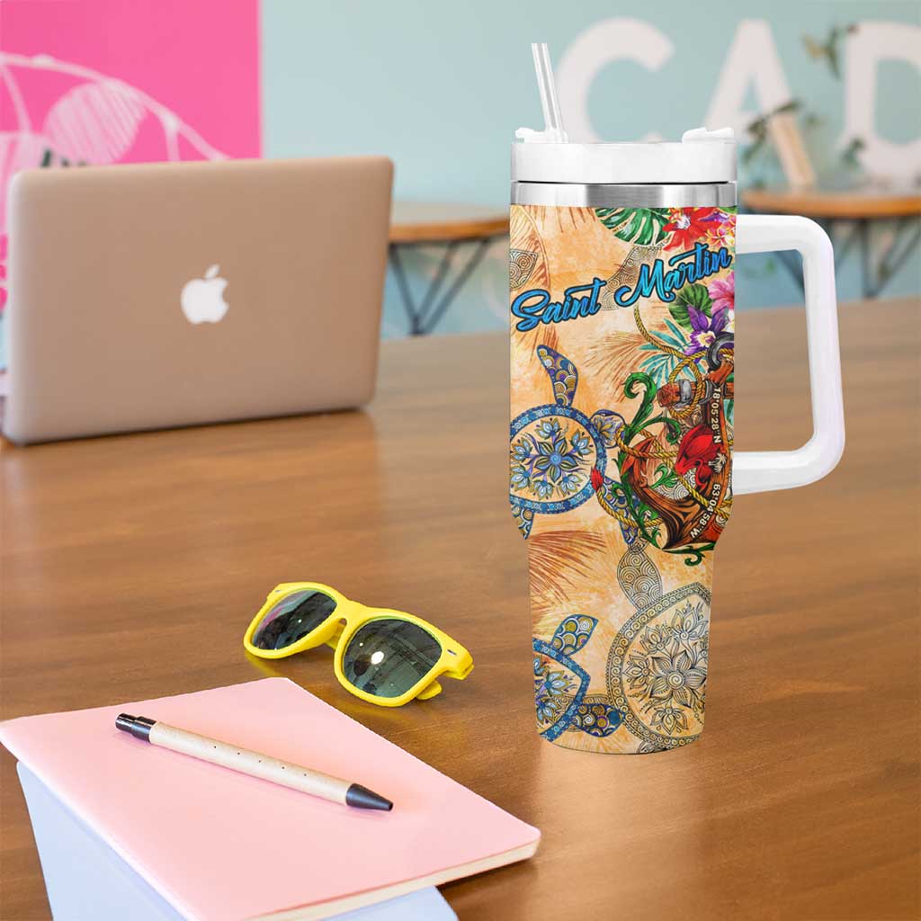 Saint Martin Tumbler With Handle Geographic Coordinate Anchor - Turlte Tropical