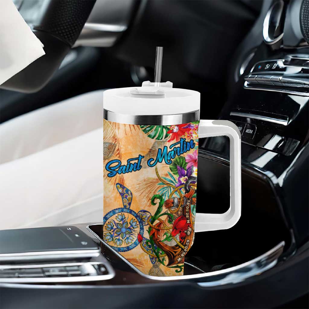 Saint Martin Tumbler With Handle Geographic Coordinate Anchor - Turlte Tropical