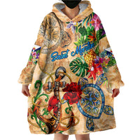Saint Martin Wearable Blanket Hoodie Geographic Coordinate Anchor - Turlte Tropical