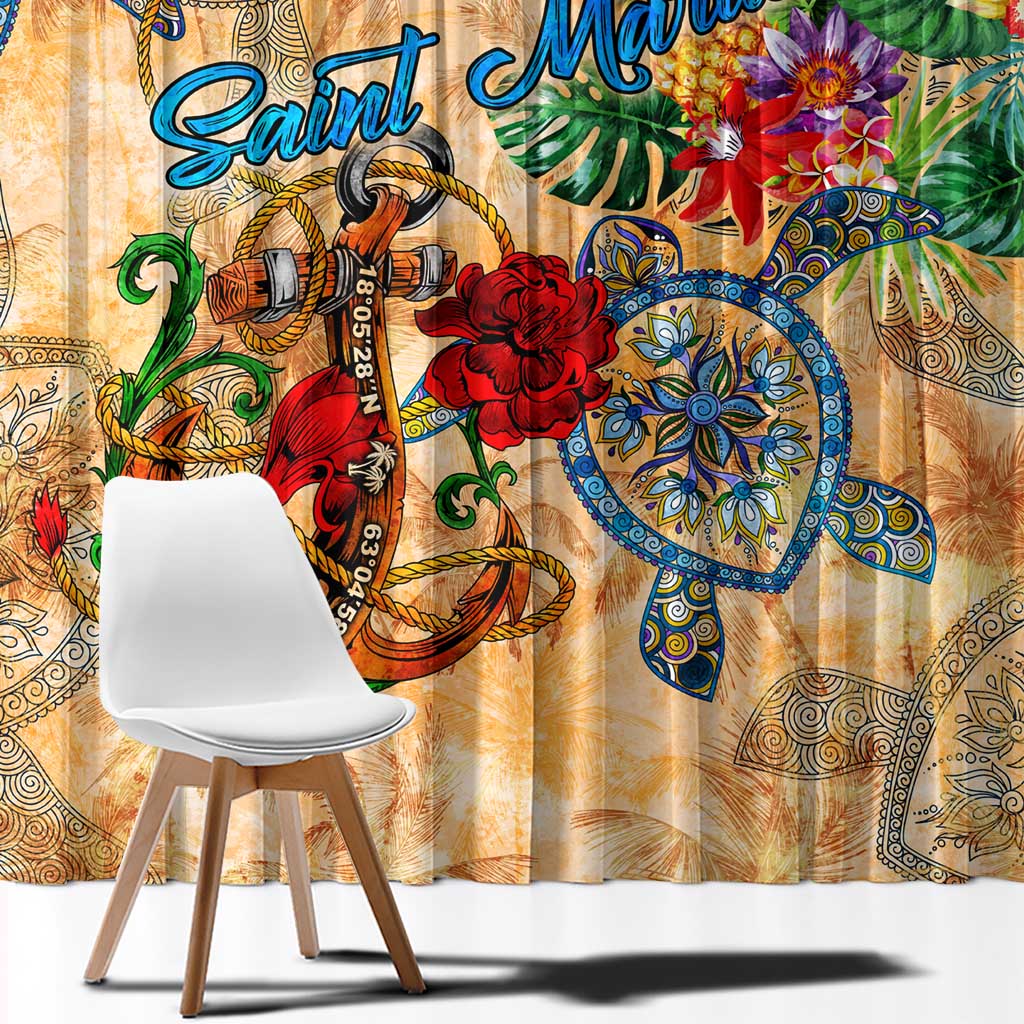 Saint Martin Window Curtain Geographic Coordinate Anchor - Turlte Tropical