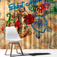 Saint Martin Window Curtain Geographic Coordinate Anchor - Turlte Tropical