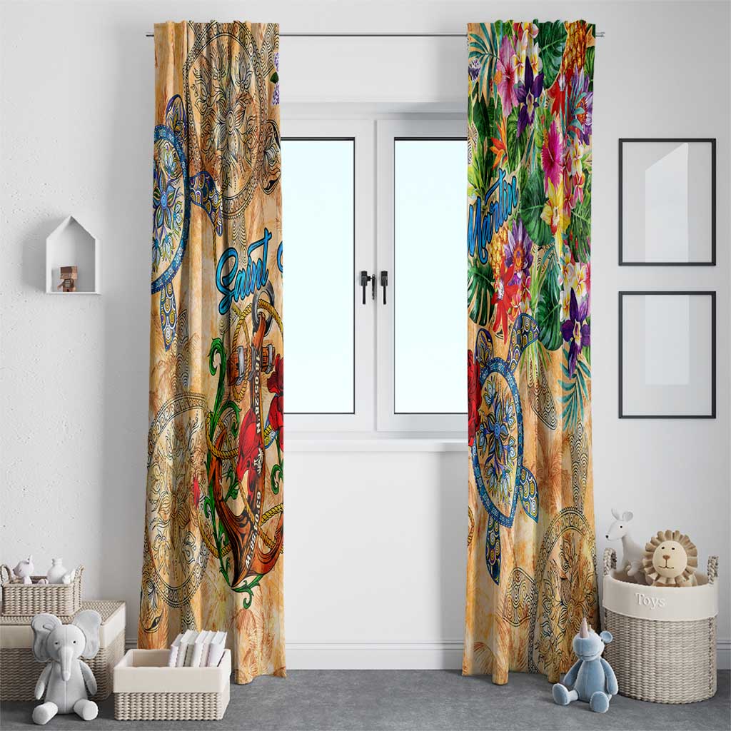 Saint Martin Window Curtain Geographic Coordinate Anchor - Turlte Tropical