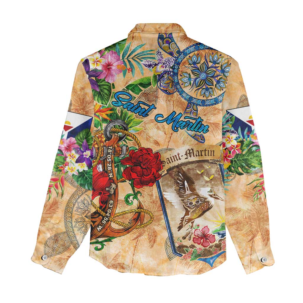 Saint Martin Women Casual Shirt Geographic Coordinate Anchor - Turlte Tropical