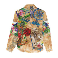 Saint Martin Women Casual Shirt Geographic Coordinate Anchor - Turlte Tropical