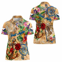 Saint Martin Women Polo Shirt Geographic Coordinate Anchor - Turlte Tropical