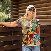 Saint Martin Women Polo Shirt Geographic Coordinate Anchor - Turlte Tropical