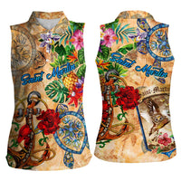 Saint Martin Women Sleeveless Polo Shirt Geographic Coordinate Anchor - Turlte Tropical