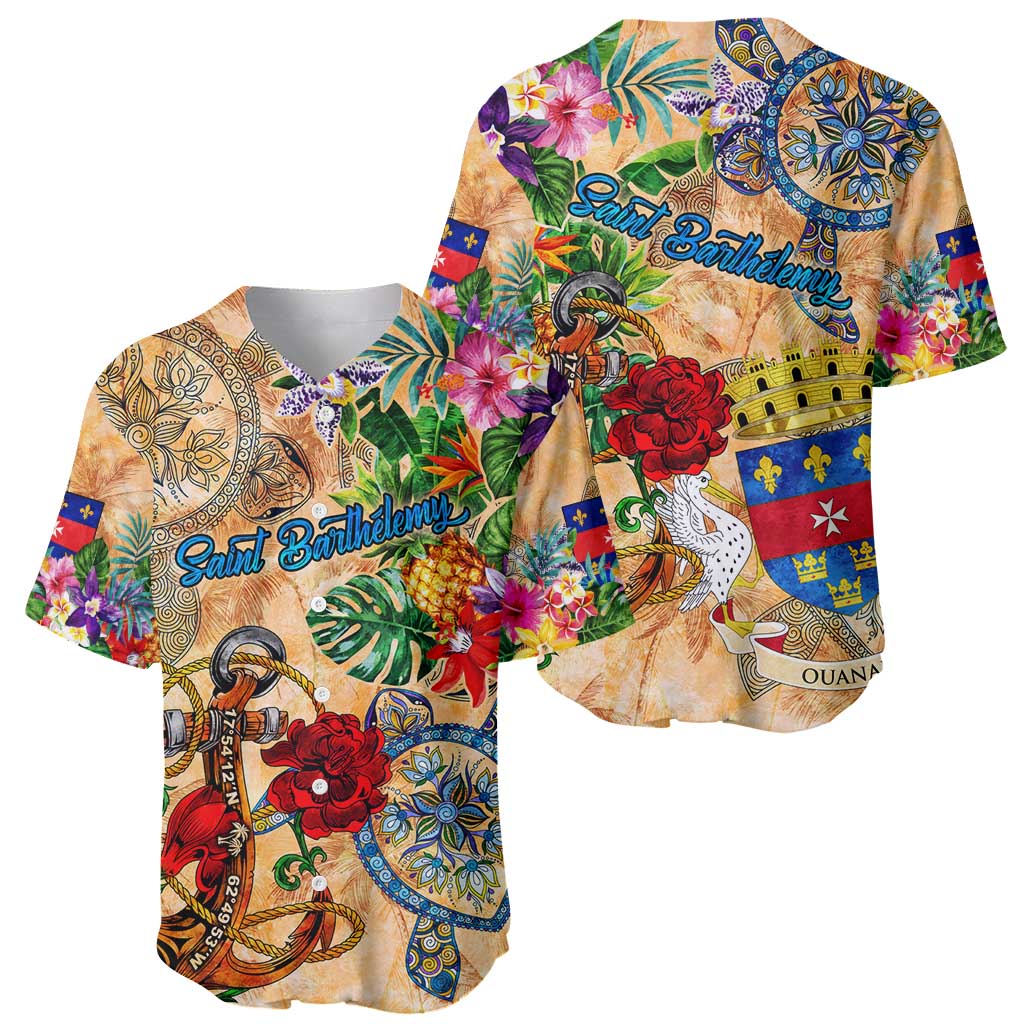 Saint Barthelemy Baseball Jersey Geographic Coordinate Anchor - Turlte Tropical