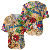 Saint Barthelemy Baseball Jersey Geographic Coordinate Anchor - Turlte Tropical