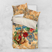 Saint Barthelemy Bedding Set Geographic Coordinate Anchor - Turlte Tropical