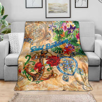 Saint Barthelemy Blanket Geographic Coordinate Anchor - Turlte Tropical