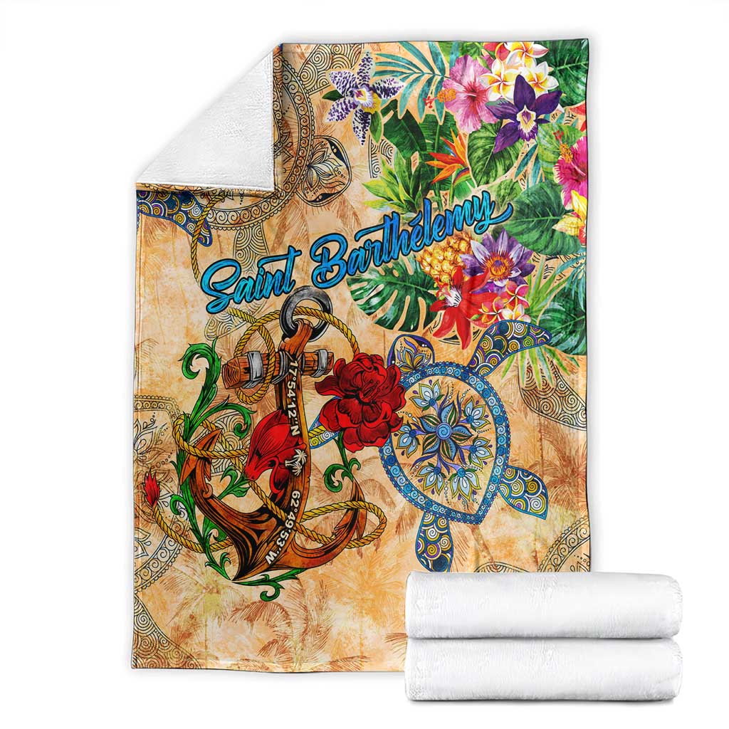 Saint Barthelemy Blanket Geographic Coordinate Anchor - Turlte Tropical