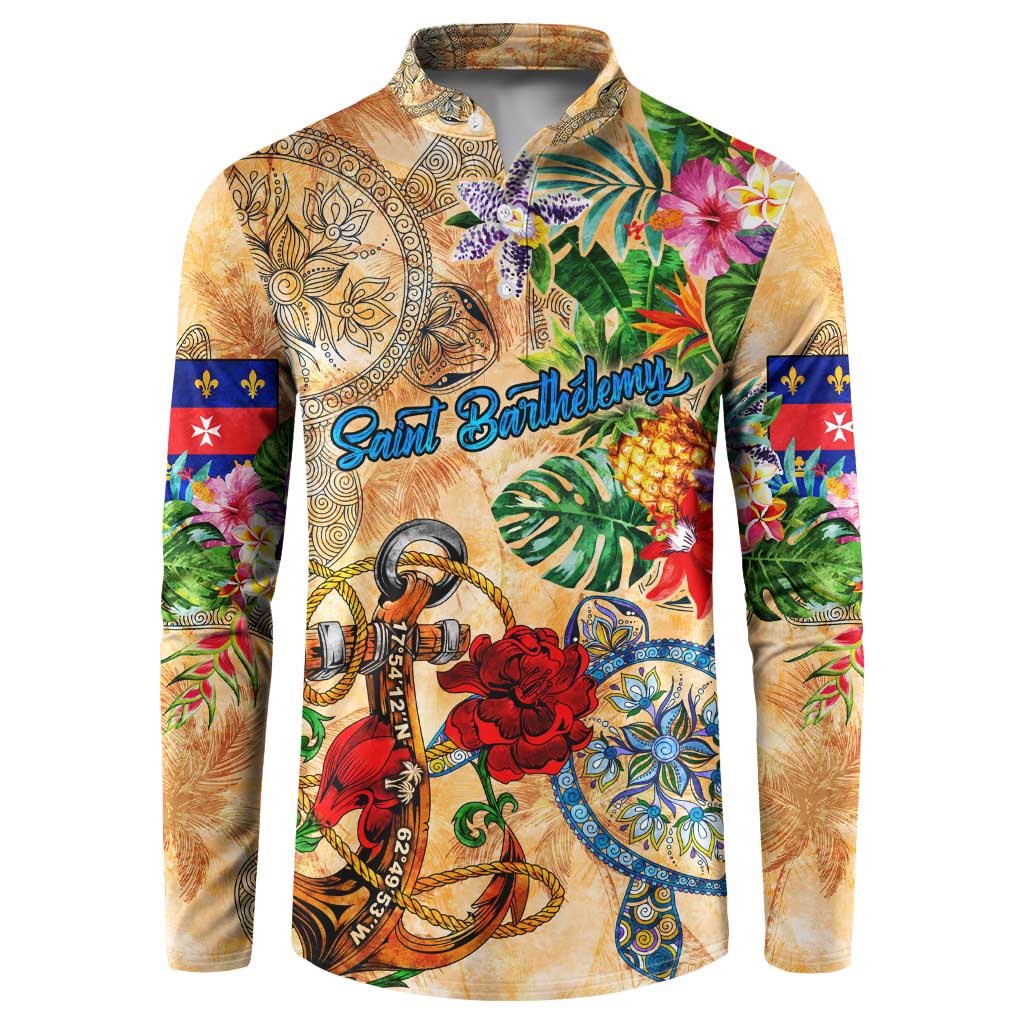 Saint Barthelemy Button Sweatshirt Geographic Coordinate Anchor - Turlte Tropical