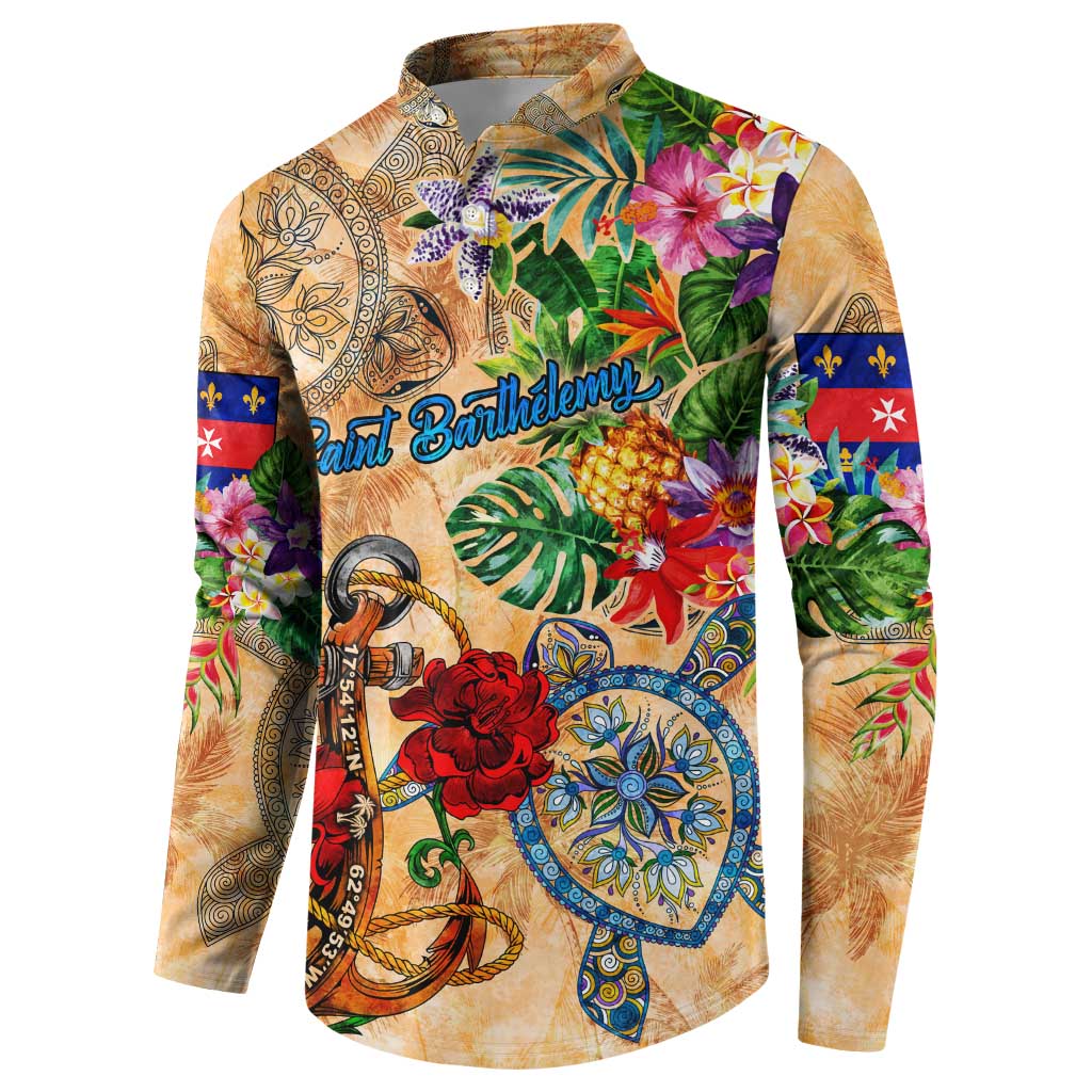 Saint Barthelemy Button Sweatshirt Geographic Coordinate Anchor - Turlte Tropical