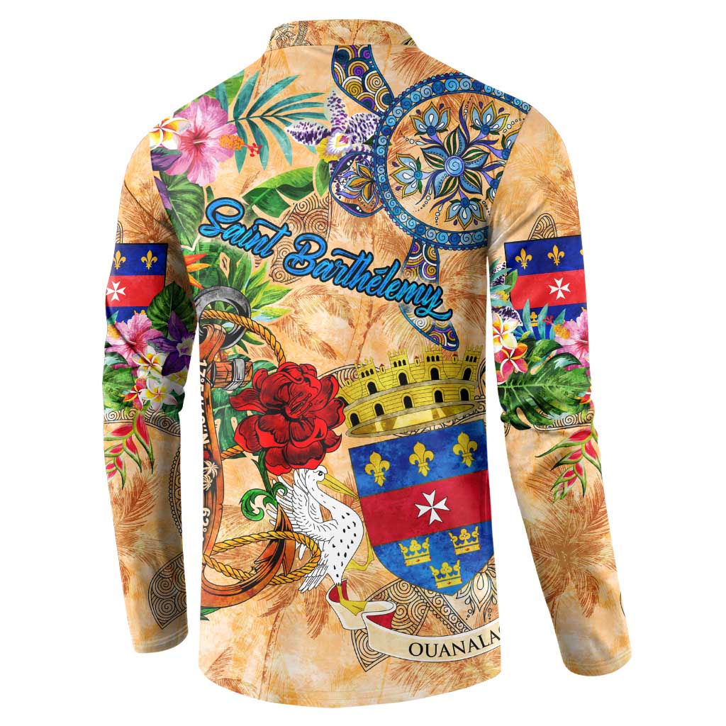 Saint Barthelemy Button Sweatshirt Geographic Coordinate Anchor - Turlte Tropical