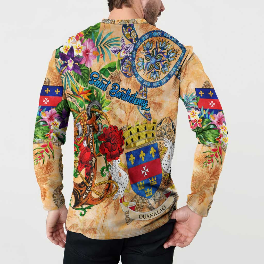 Saint Barthelemy Button Sweatshirt Geographic Coordinate Anchor - Turlte Tropical