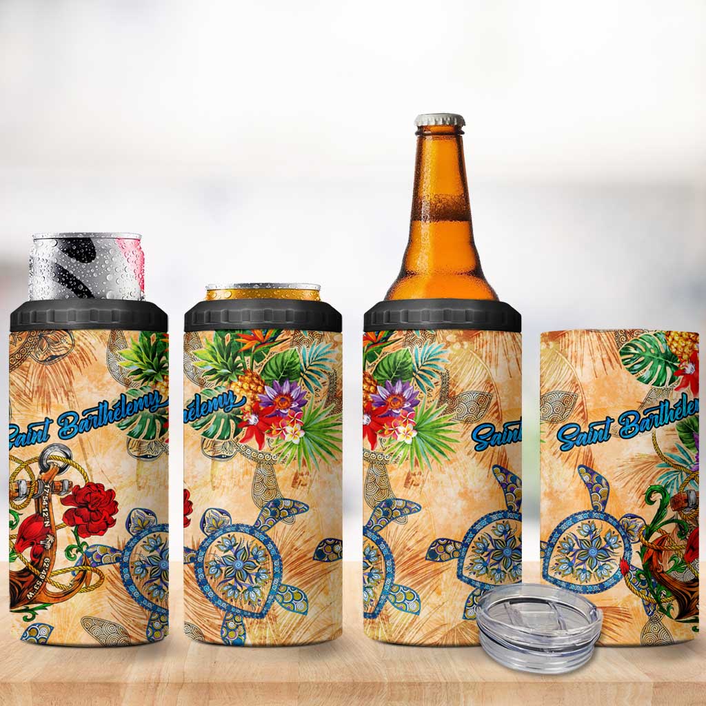 Saint Barthelemy 4 in 1 Can Cooler Tumbler Geographic Coordinate Anchor - Turlte Tropical