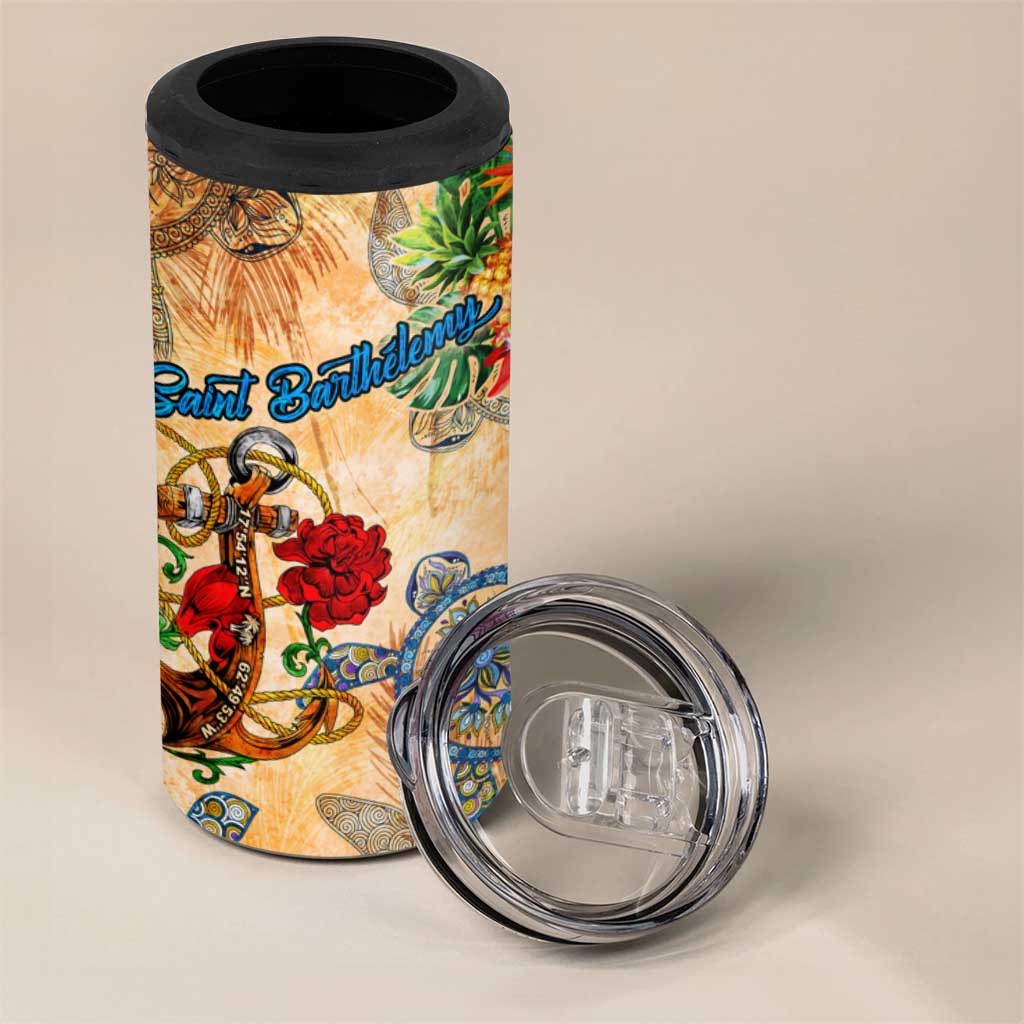 Saint Barthelemy 4 in 1 Can Cooler Tumbler Geographic Coordinate Anchor - Turlte Tropical