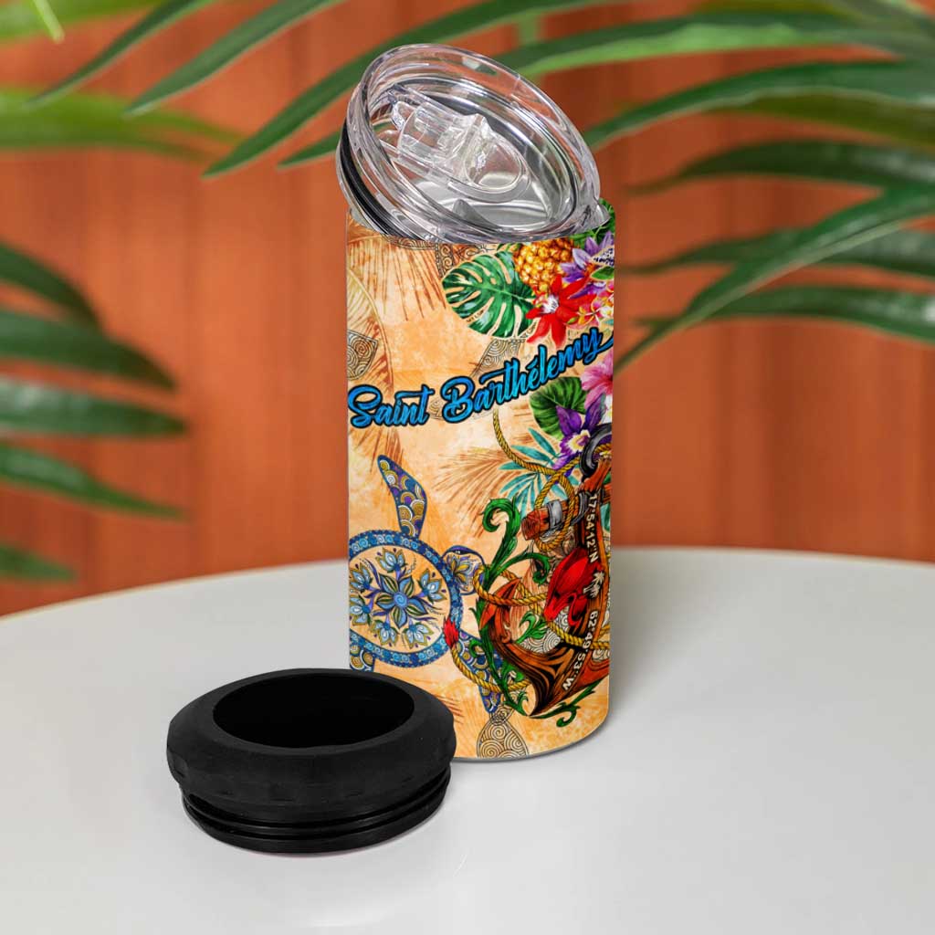Saint Barthelemy 4 in 1 Can Cooler Tumbler Geographic Coordinate Anchor - Turlte Tropical