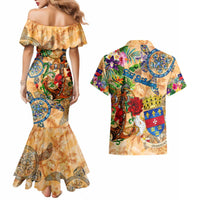 Saint Barthelemy Couples Matching Mermaid Dress and Hawaiian Shirt Geographic Coordinate Anchor - Turlte Tropical