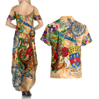 Saint Barthelemy Couples Matching Summer Maxi Dress and Hawaiian Shirt Geographic Coordinate Anchor - Turlte Tropical