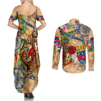 Saint Barthelemy Couples Matching Summer Maxi Dress and Long Sleeve Button Shirt Geographic Coordinate Anchor - Turlte Tropical