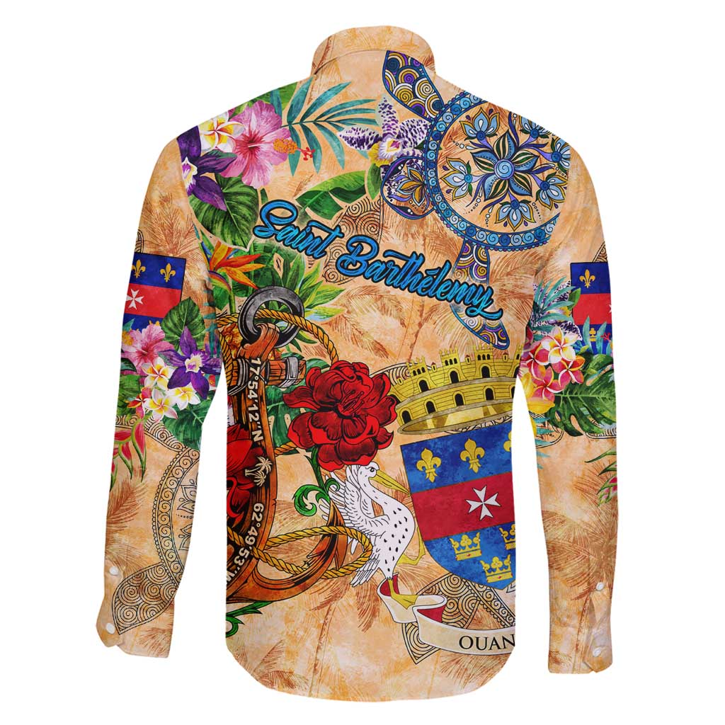 Saint Barthelemy Family Matching Long Sleeve Bodycon Dress and Hawaiian Shirt Geographic Coordinate Anchor - Turlte Tropical