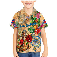 Saint Barthelemy Family Matching Mermaid Dress and Hawaiian Shirt Geographic Coordinate Anchor - Turlte Tropical