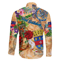 Saint Barthelemy Family Matching Off Shoulder Maxi Dress and Hawaiian Shirt Geographic Coordinate Anchor - Turlte Tropical