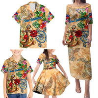 Saint Barthelemy Family Matching Puletasi and Hawaiian Shirt Geographic Coordinate Anchor - Turlte Tropical
