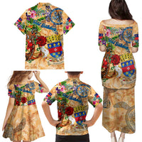 Saint Barthelemy Family Matching Puletasi and Hawaiian Shirt Geographic Coordinate Anchor - Turlte Tropical