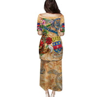 Saint Barthelemy Family Matching Puletasi and Hawaiian Shirt Geographic Coordinate Anchor - Turlte Tropical