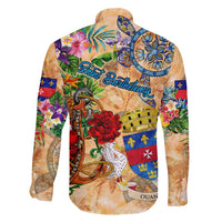 Saint Barthelemy Family Matching Short Sleeve Bodycon Dress and Hawaiian Shirt Geographic Coordinate Anchor - Turlte Tropical