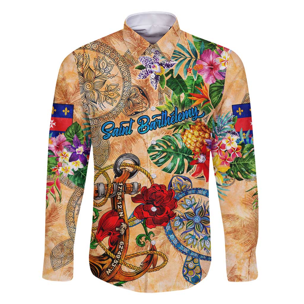 Saint Barthelemy Family Matching Summer Maxi Dress and Hawaiian Shirt Geographic Coordinate Anchor - Turlte Tropical