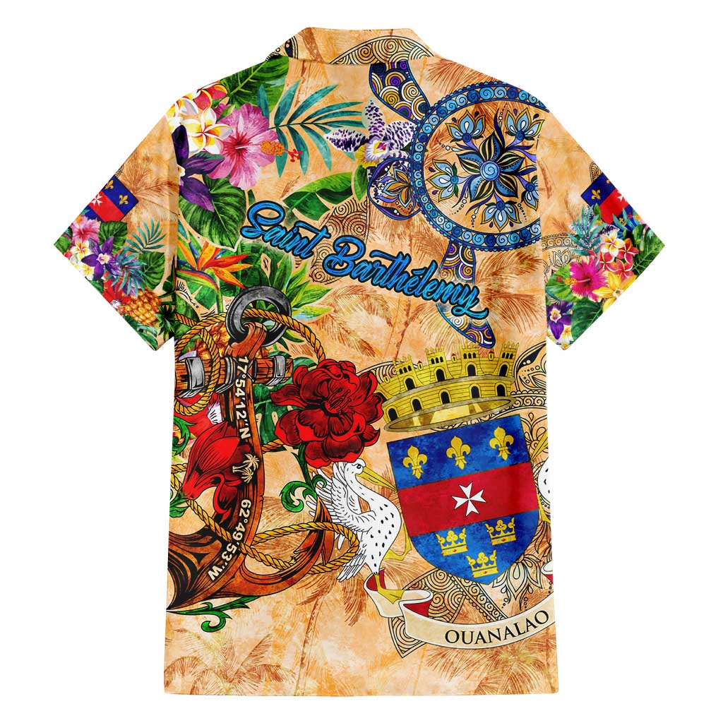 Saint Barthelemy Family Matching Tank Maxi Dress and Hawaiian Shirt Geographic Coordinate Anchor - Turlte Tropical