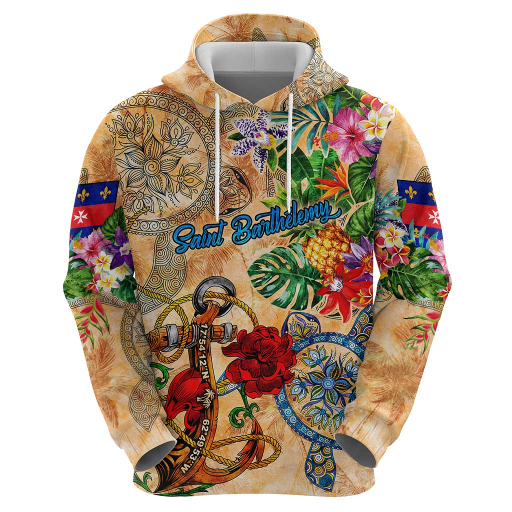 Saint Barthelemy Hoodie Geographic Coordinate Anchor - Turlte Tropical