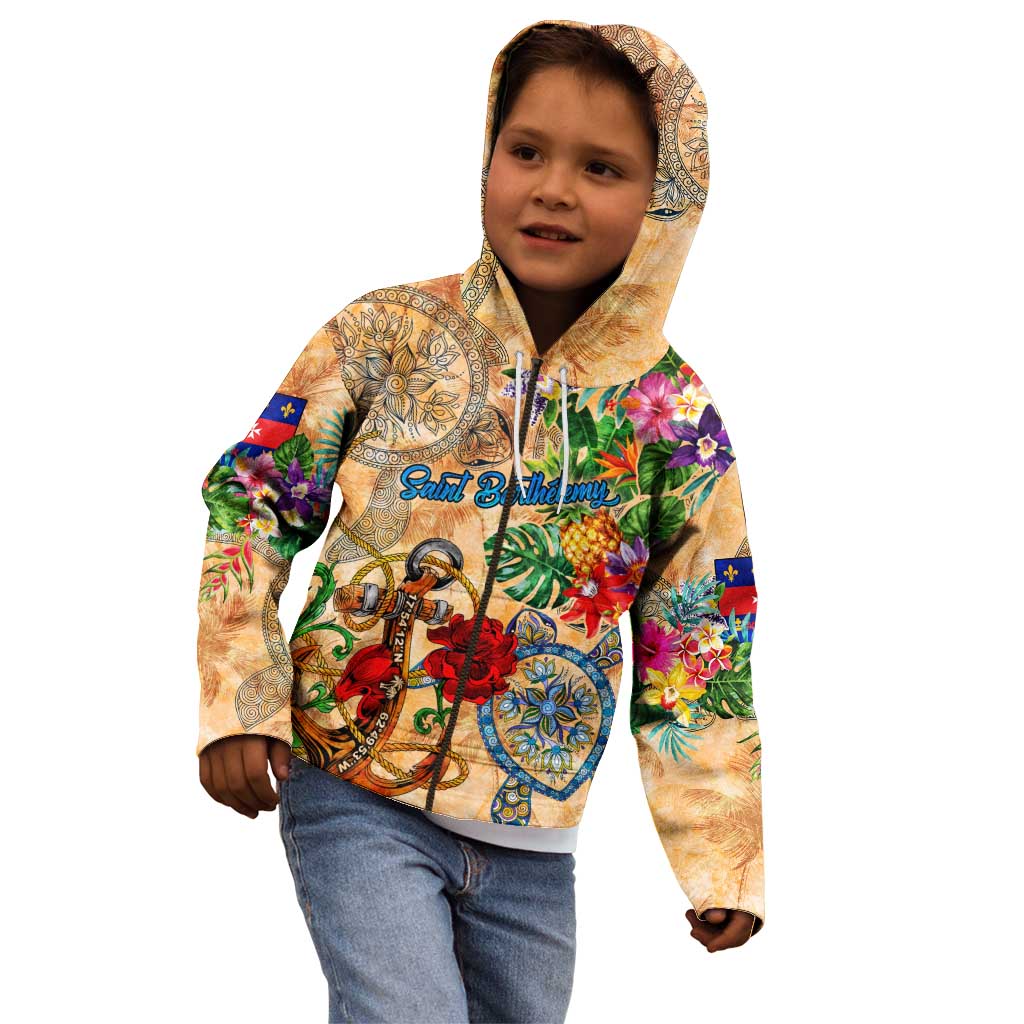 Saint Barthelemy Kid Hoodie Geographic Coordinate Anchor - Turlte Tropical