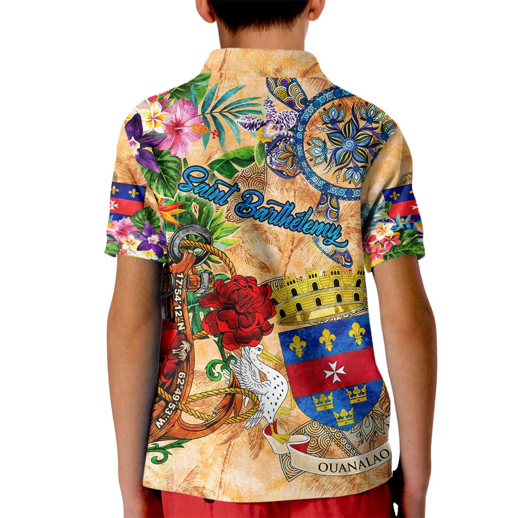 Saint Barthelemy Kid Polo Shirt Geographic Coordinate Anchor - Turlte Tropical