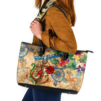 Saint Barthelemy Leather Tote Bag Geographic Coordinate Anchor - Turlte Tropical