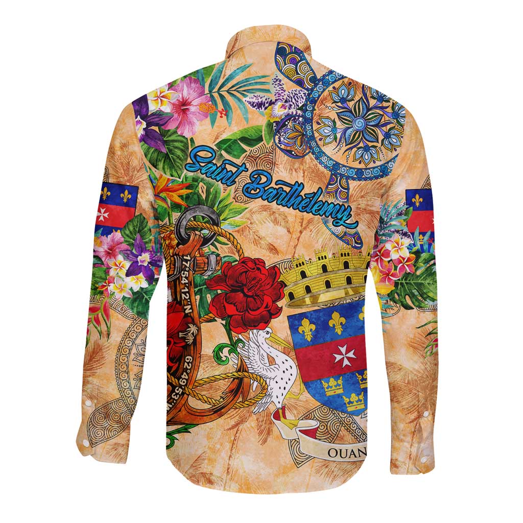 Saint Barthelemy Long Sleeve Button Shirt Geographic Coordinate Anchor - Turlte Tropical