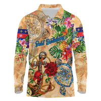 Saint Barthelemy Long Sleeve Polo Shirt Geographic Coordinate Anchor - Turlte Tropical