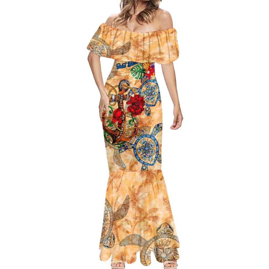 Saint Barthelemy Mermaid Dress Geographic Coordinate Anchor - Turlte Tropical