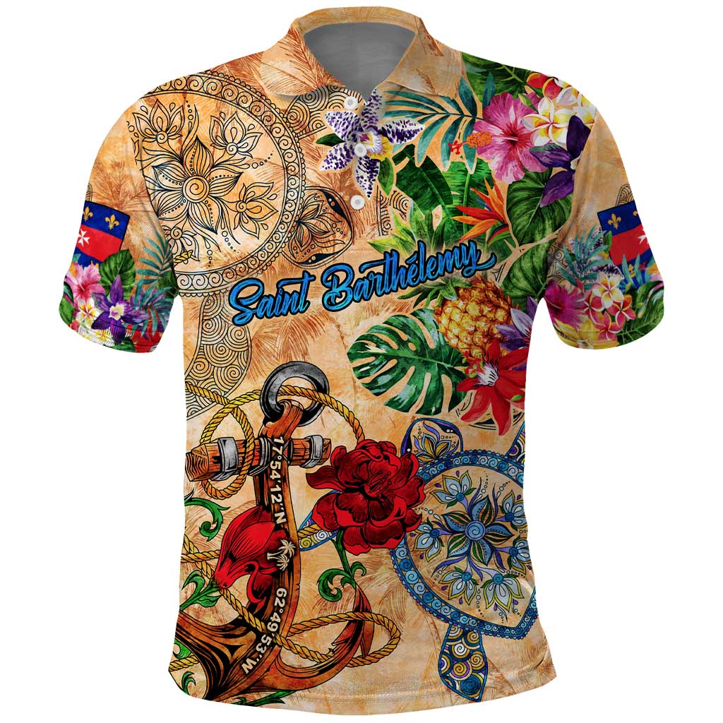 Saint Barthelemy Polo Shirt Geographic Coordinate Anchor - Turlte Tropical