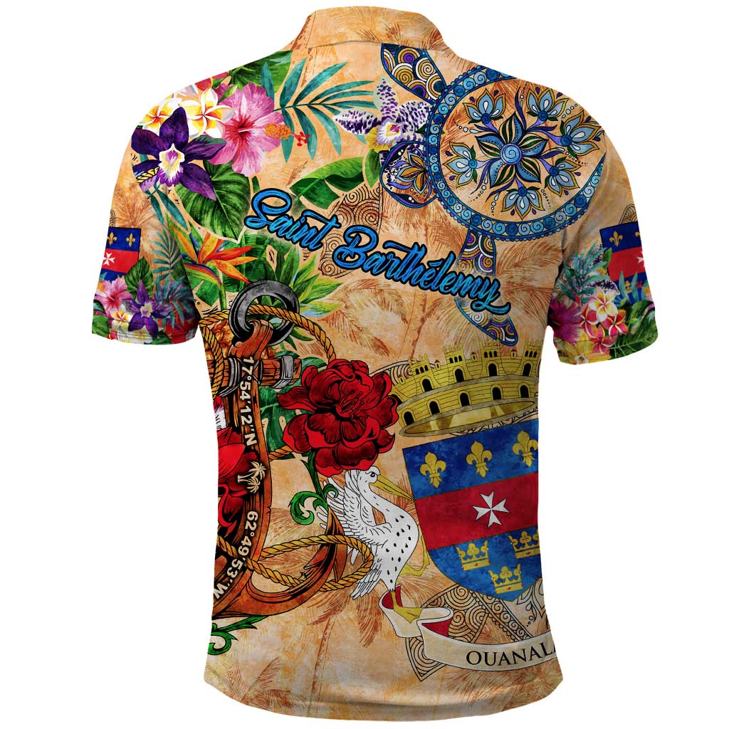 Saint Barthelemy Polo Shirt Geographic Coordinate Anchor - Turlte Tropical